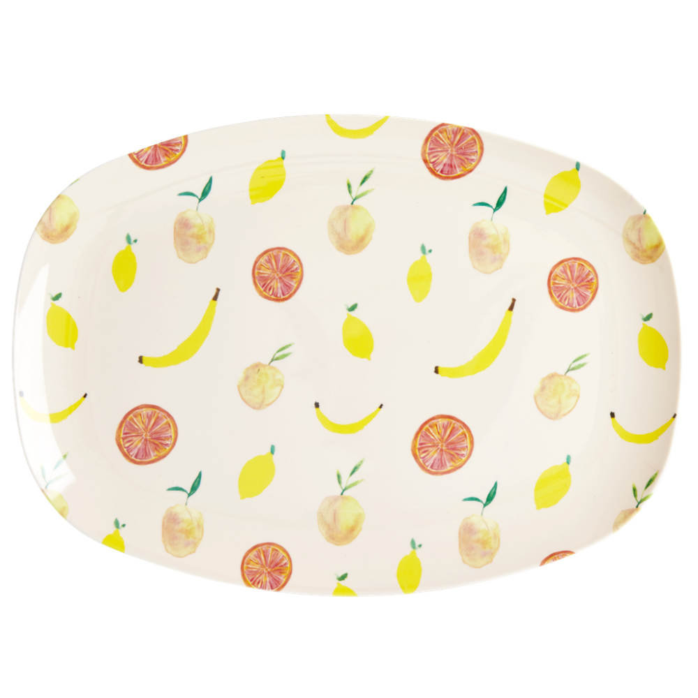 Happy Fruits Print Rectangular Melamine Plate By Rice DK Vibrant Home